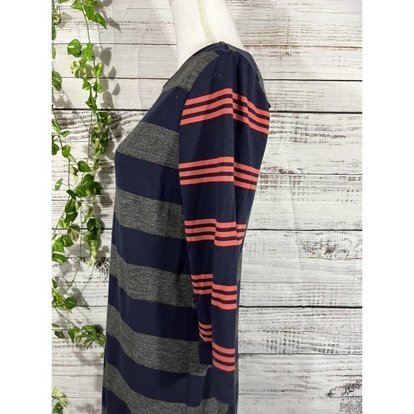 Ann Taylor Loft Dress size Medium Blue Gray Coral Striped Jersey Straight Knee - Picture 8 of 11